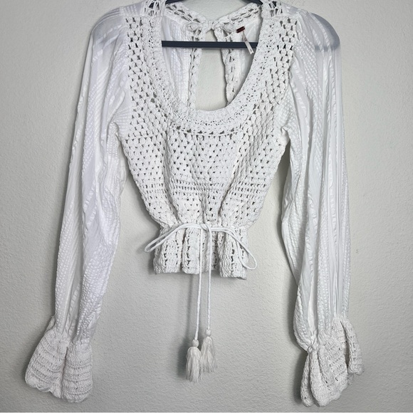 Free People Megan Crochet Top Open Back SZ S IVORY white Boho Cottage Coastal‎ - Picture 3 of 15